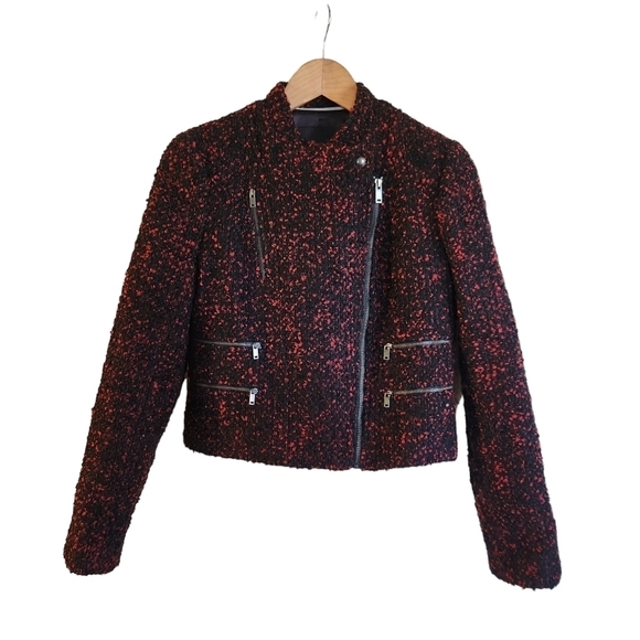 Banana Republic black red wool long-sleeve moto  jacket - Picture 1 of 11
